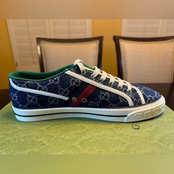 New Gucci GG Supreme Logo 1977 Tennis Navy Sneaker Shoes Size UK 9.5 / US 10 - Picture 8 of 14